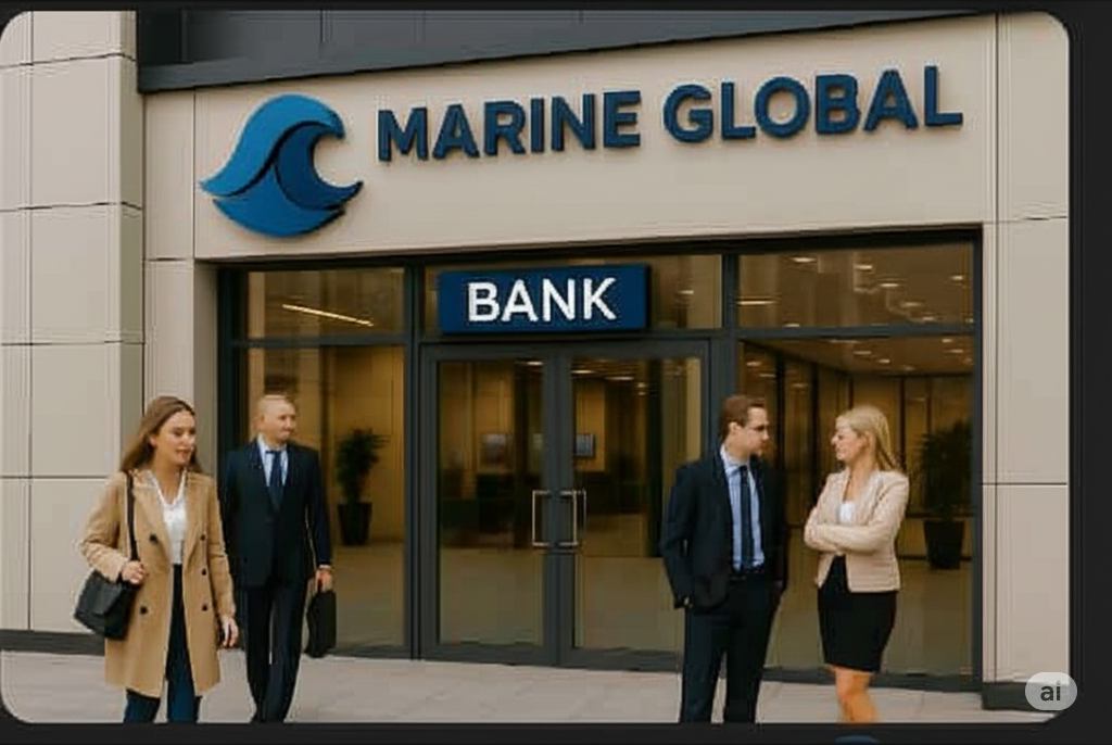 Marine Global Bank modern credit card and phone